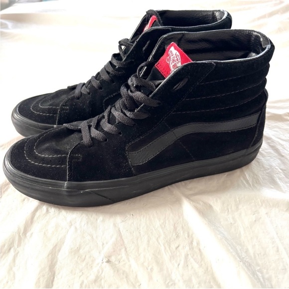 Vans Other - Vans Black Sk8-Hi Suede High-Top Sneakers with Red Tongue Tag